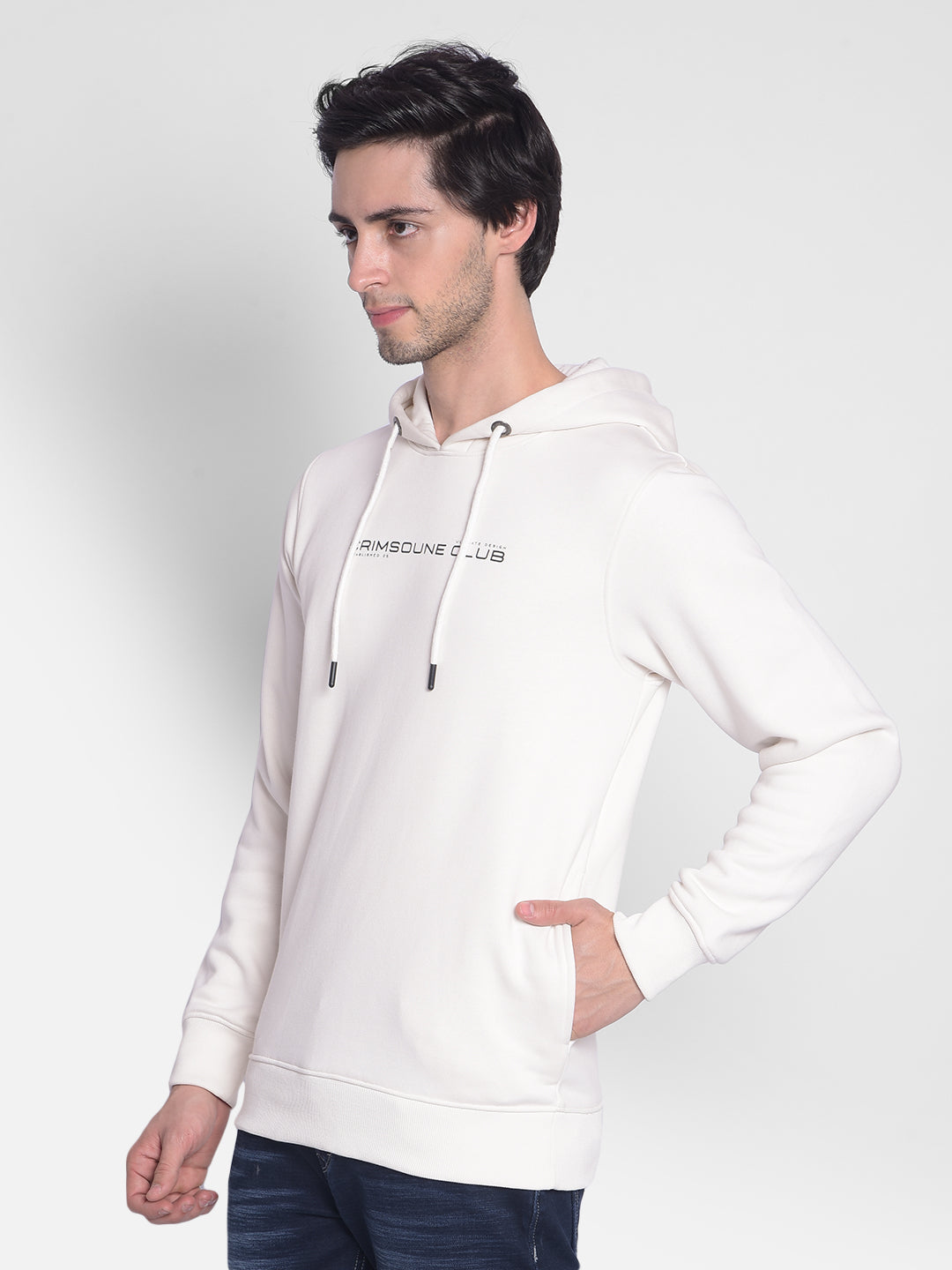 Off White Hooded Sweatshirt-Men Sweatshirts-Crimsoune Club