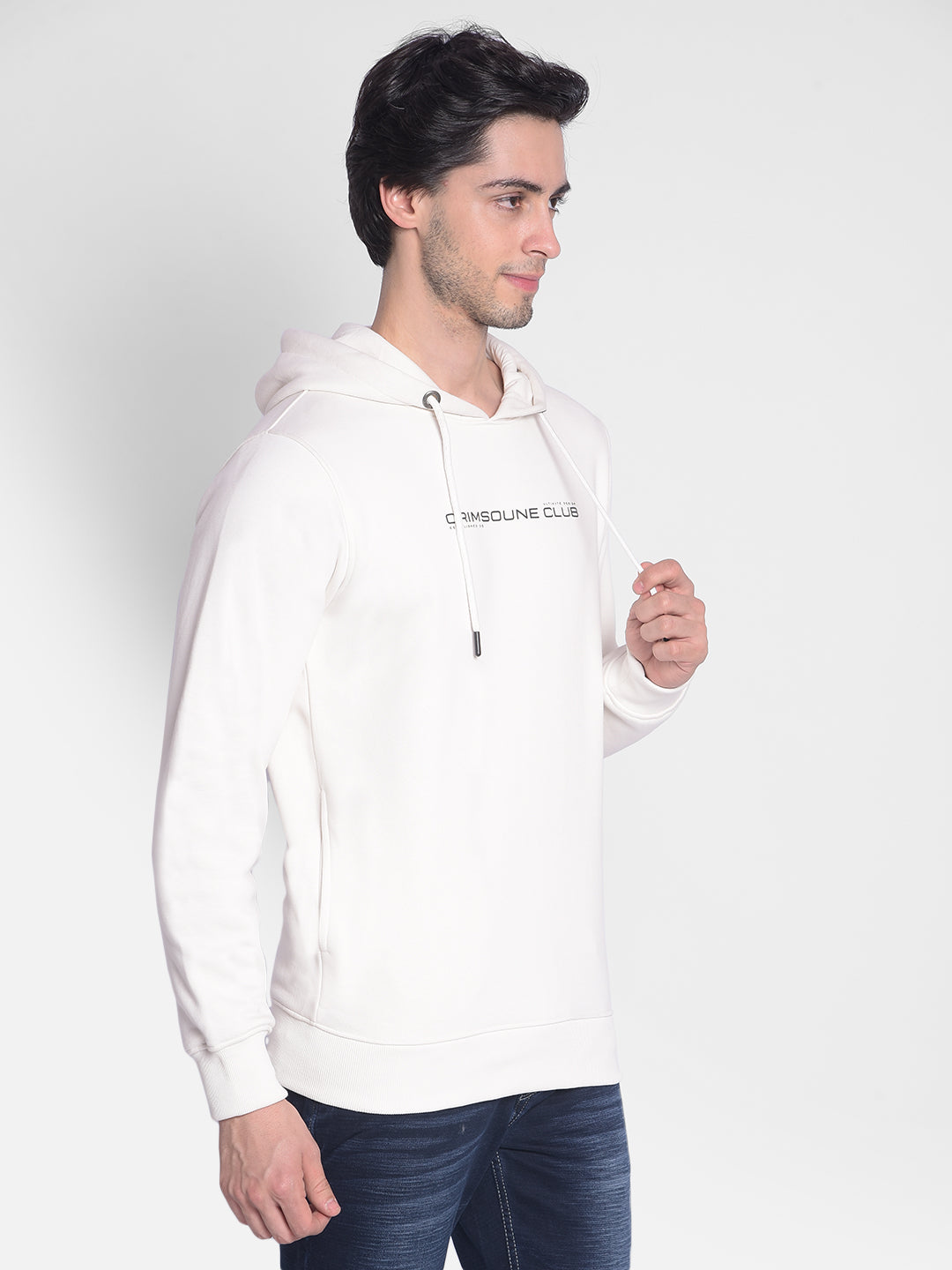 Off White Hooded Sweatshirt-Men Sweatshirts-Crimsoune Club