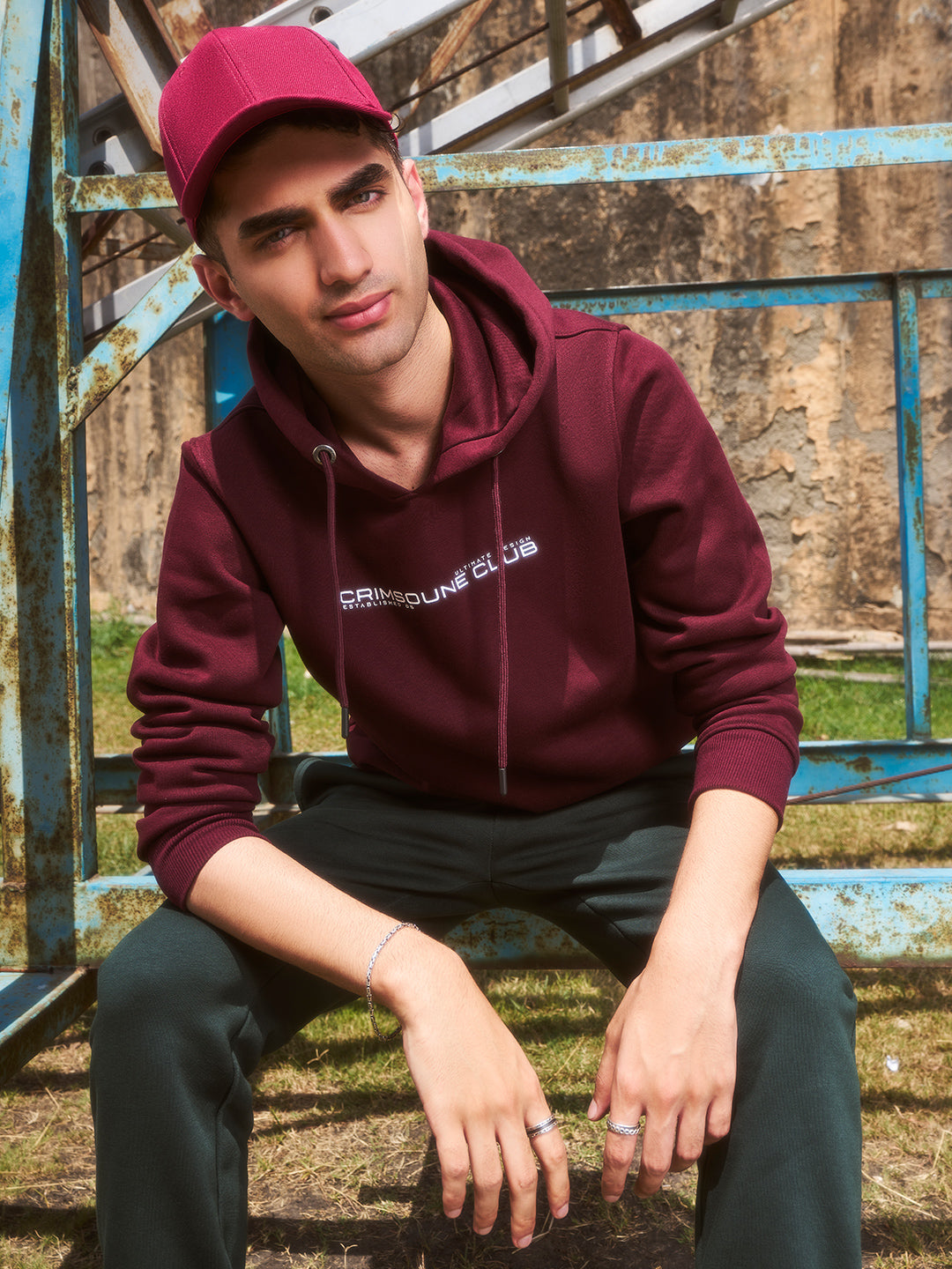 Wine Printed Hooded Sweatshirt-Mens Sweatshirts-Crimsoune Club