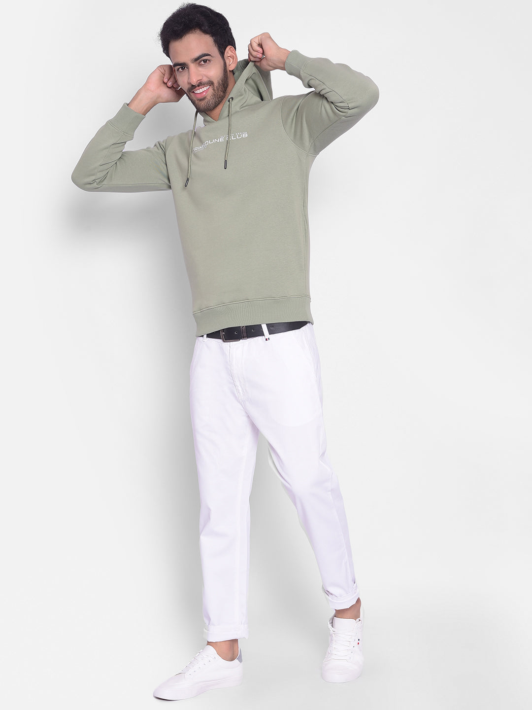 Olive Printed Hooded Sweatshirt-Men Sweatshirts-Crimsoune Club