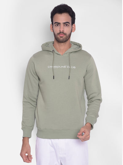 Olive Printed Hooded Sweatshirt-Men Sweatshirts-Crimsoune Club