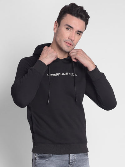 Black Printed Hooded Sweatshirt-Men Sweatshirts-Crimsoune Club