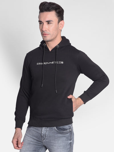 Black Printed Hooded Sweatshirt-Men Sweatshirts-Crimsoune Club