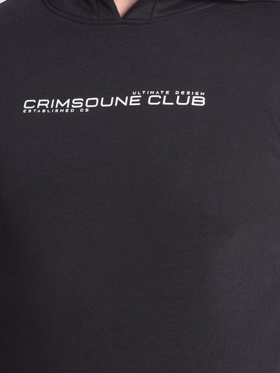 Black Printed Hooded Sweatshirt-Men Sweatshirts-Crimsoune Club