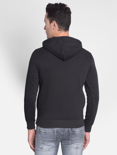 Black Printed Hooded Sweatshirt-Men Sweatshirts-Crimsoune Club