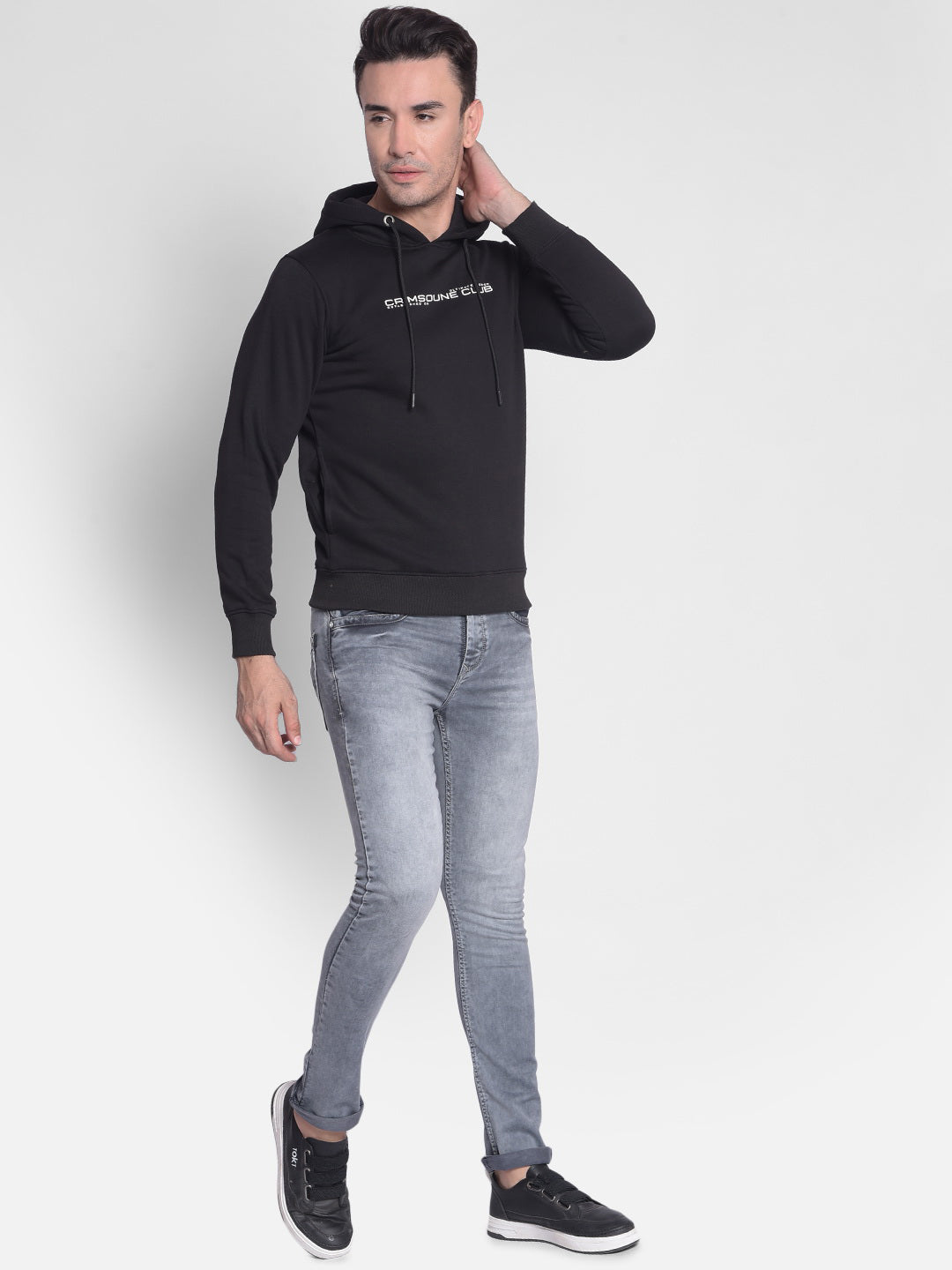 Black Printed Hooded Sweatshirt-Men Sweatshirts-Crimsoune Club