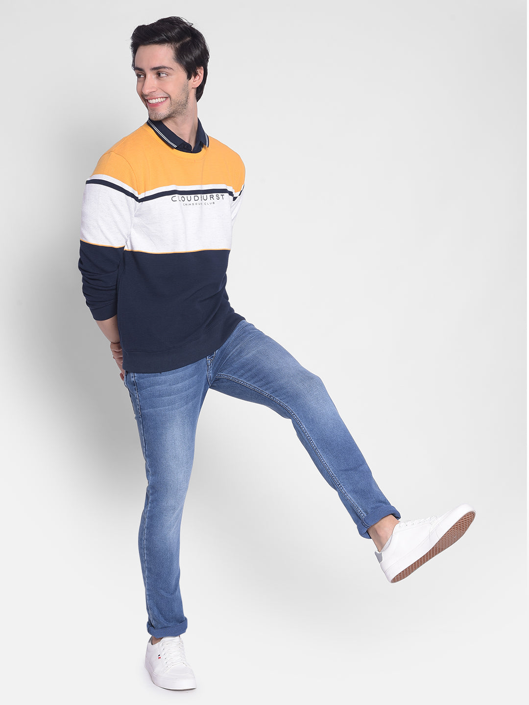 Mustard Colourblocked Sweatshirt-Men Sweatshirts-Crimsoune Club