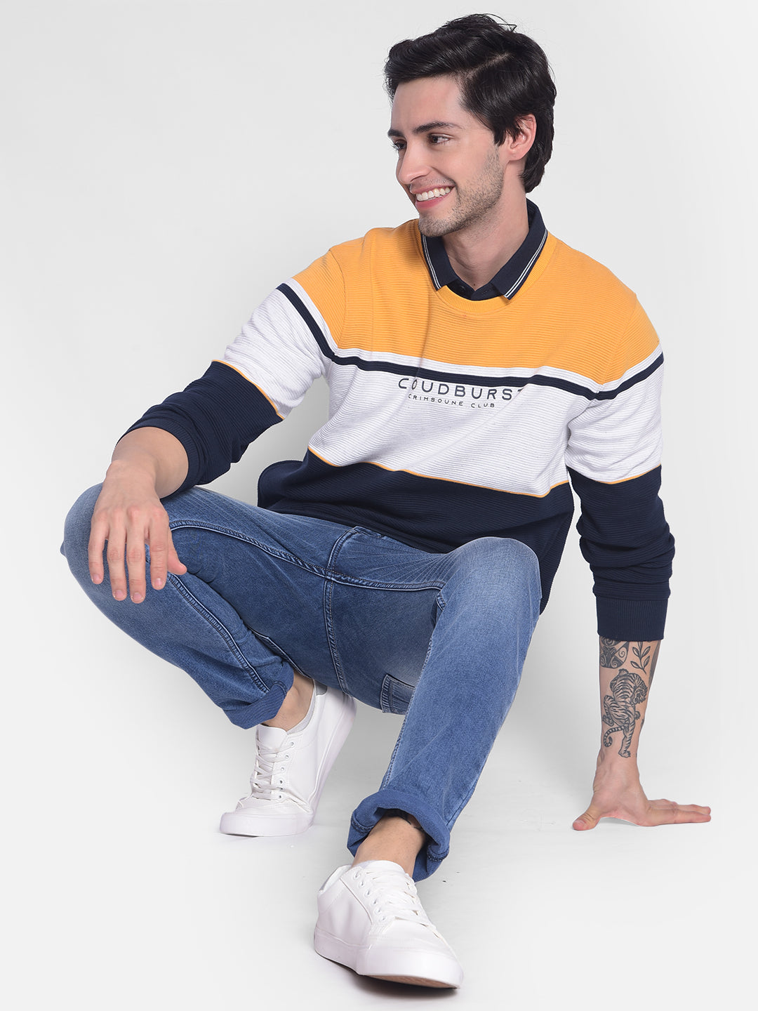 Mustard Colourblocked Sweatshirt-Men Sweatshirts-Crimsoune Club