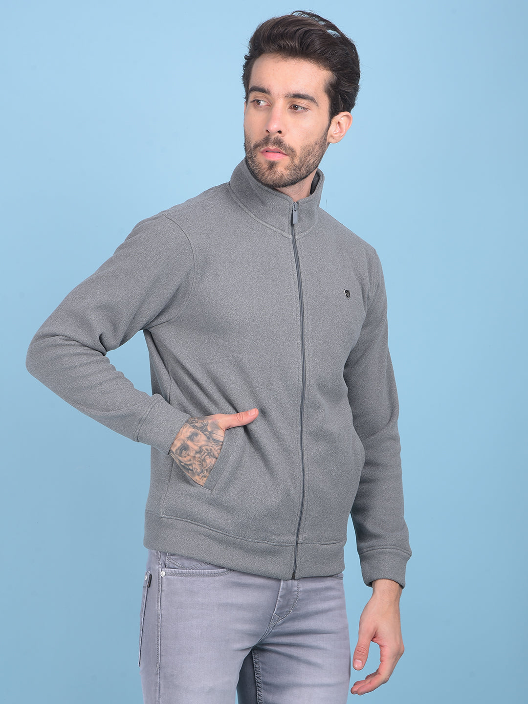 Grey Sweatshirt-Men Sweatshirts-Crimsoune Club