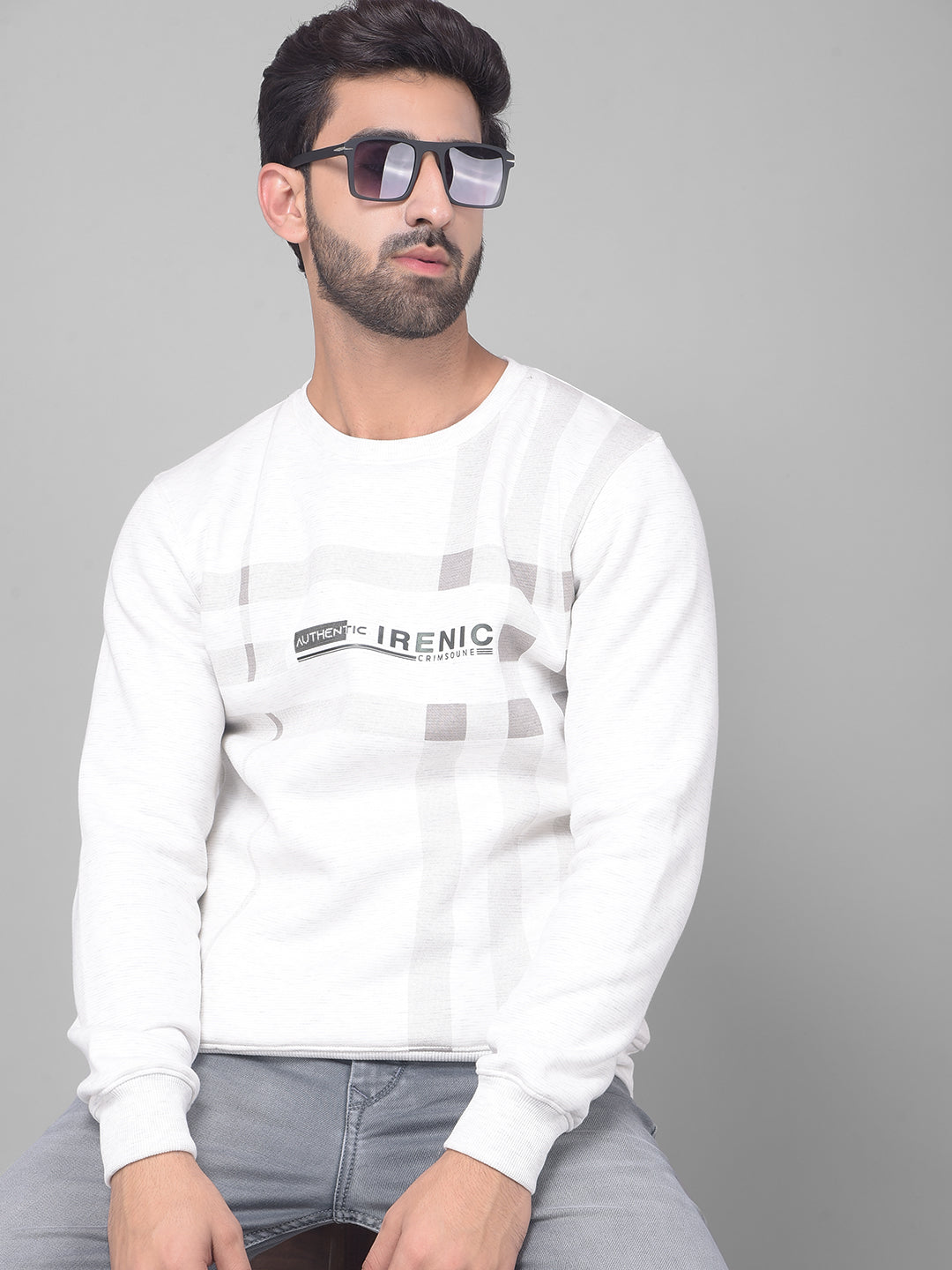 White Checked Sweatshirt-Men Sweatshirts-Crimsoune Club