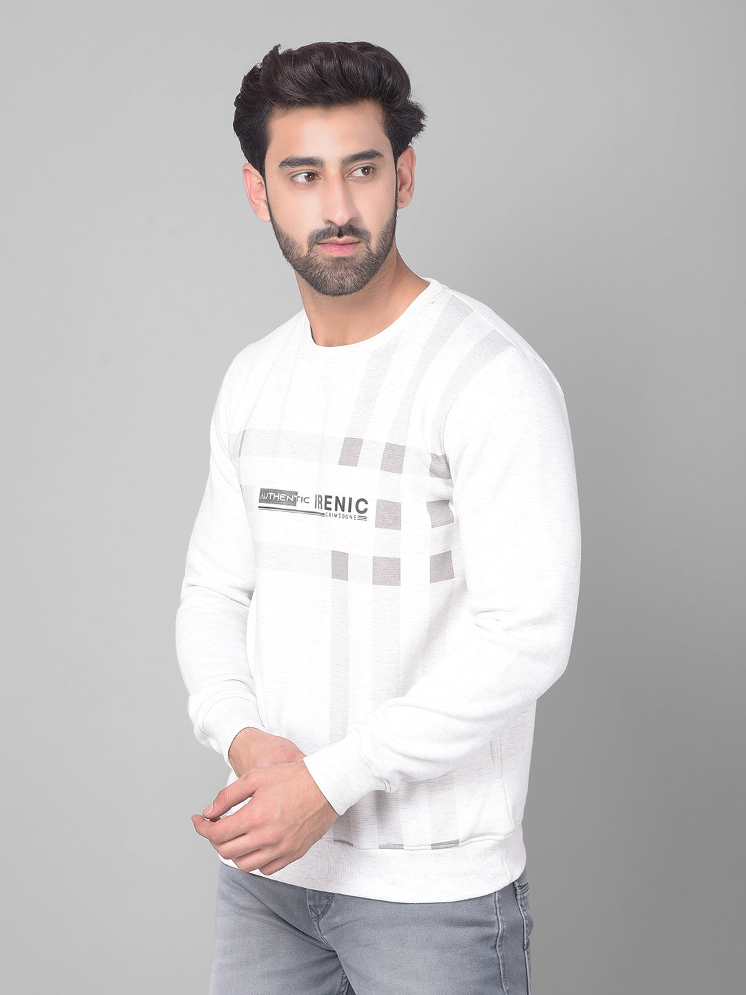 White Checked Sweatshirt-Men Sweatshirts-Crimsoune Club