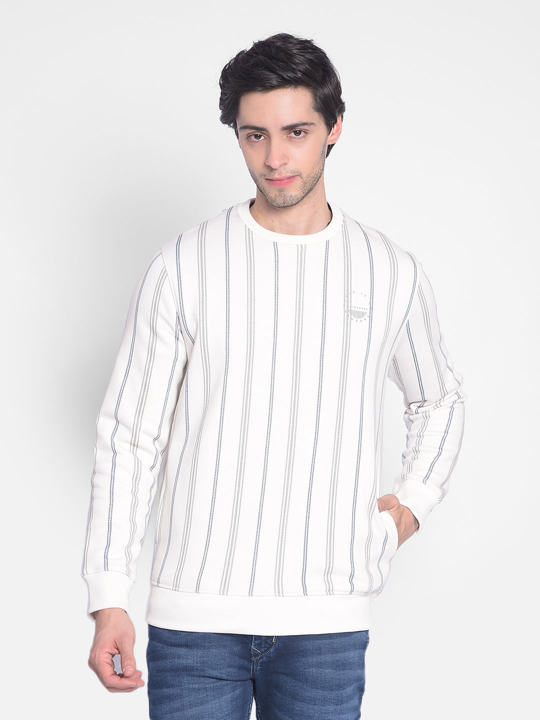 Off White Striped Sweatshirt-Men Sweatshirts-Crimsoune Club