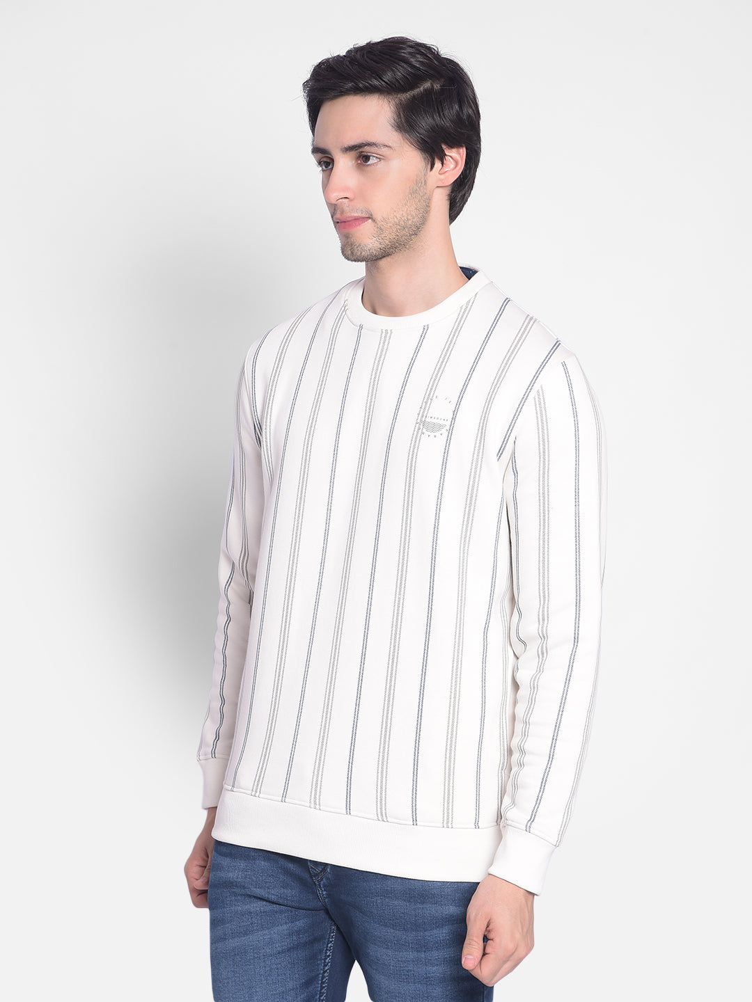 Off White Striped Sweatshirt-Men Sweatshirts-Crimsoune Club