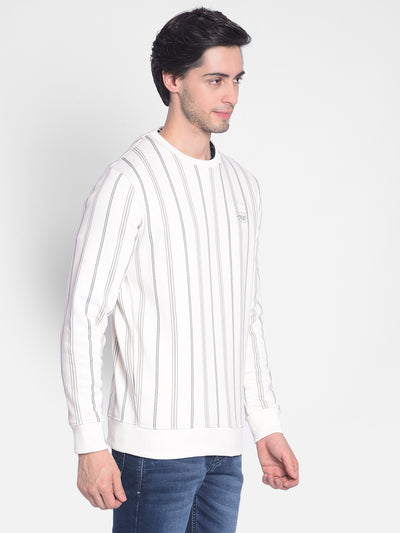 Off White Striped Sweatshirt-Men Sweatshirts-Crimsoune Club