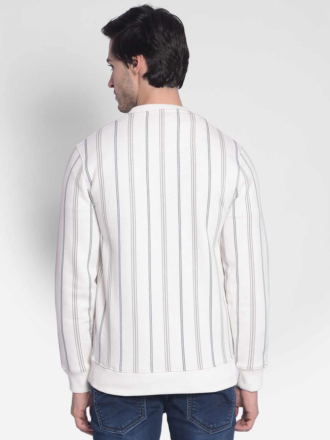 Off White Striped Sweatshirt-Men Sweatshirts-Crimsoune Club