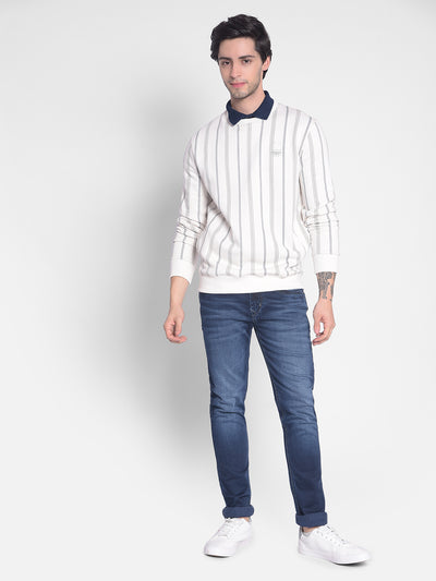 Off White Striped Sweatshirt-Men Sweatshirts-Crimsoune Club