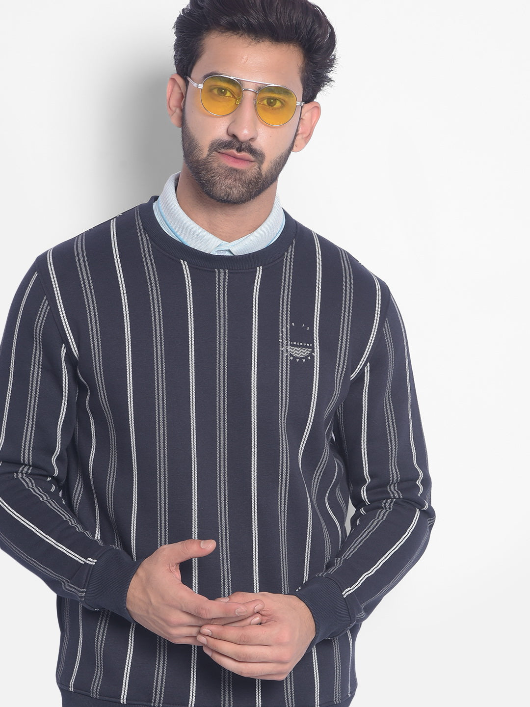 Navy Blue Striped Sweatshirt-Men Sweatshirts-Crimsoune Club