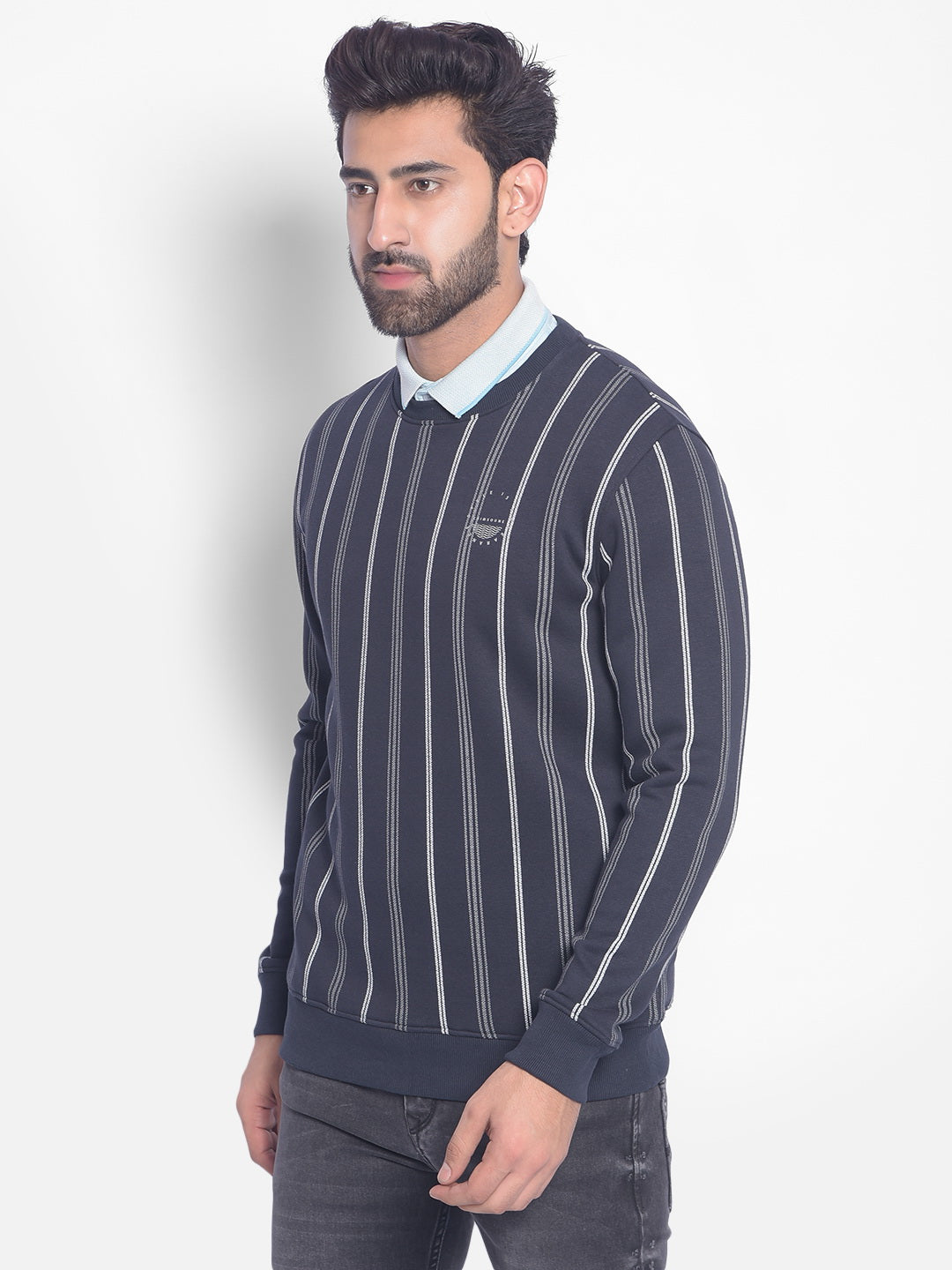 Navy Blue Striped Sweatshirt-Men Sweatshirts-Crimsoune Club