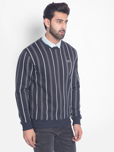 Navy Blue Striped Sweatshirt-Men Sweatshirts-Crimsoune Club