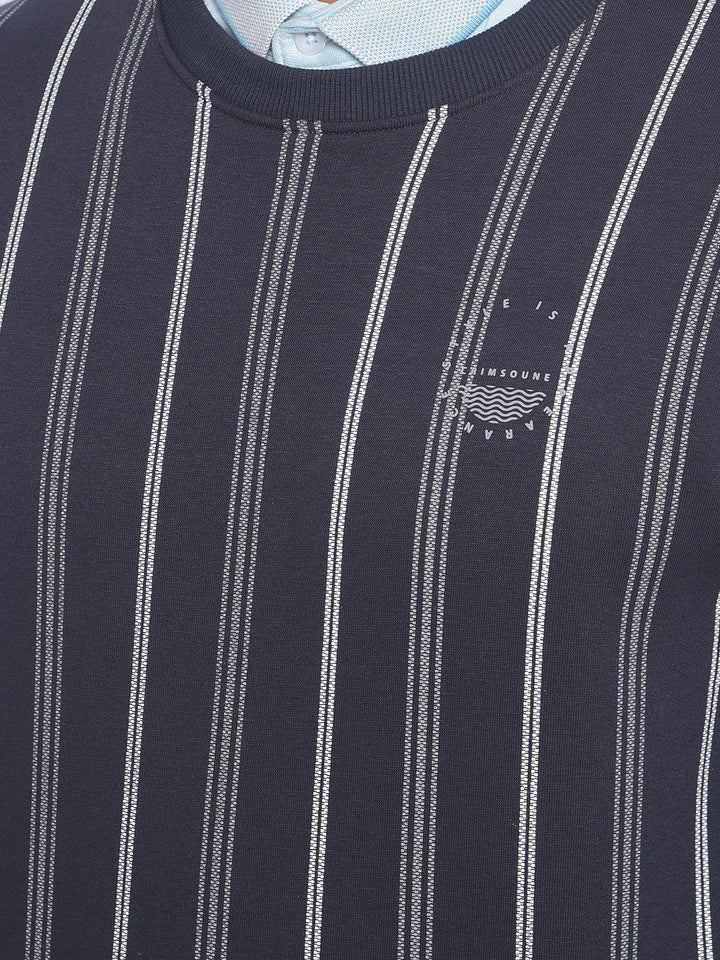 Navy Blue Striped Sweatshirt-Men Sweatshirts-Crimsoune Club