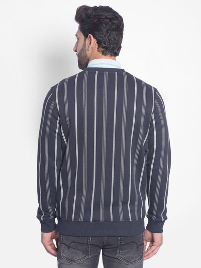 Navy Blue Striped Sweatshirt-Men Sweatshirts-Crimsoune Club