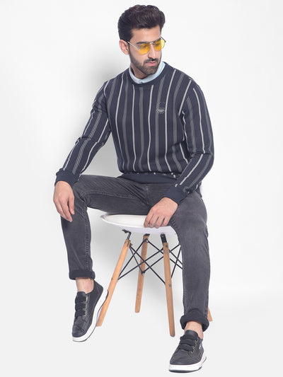 Navy Blue Striped Sweatshirt-Men Sweatshirts-Crimsoune Club