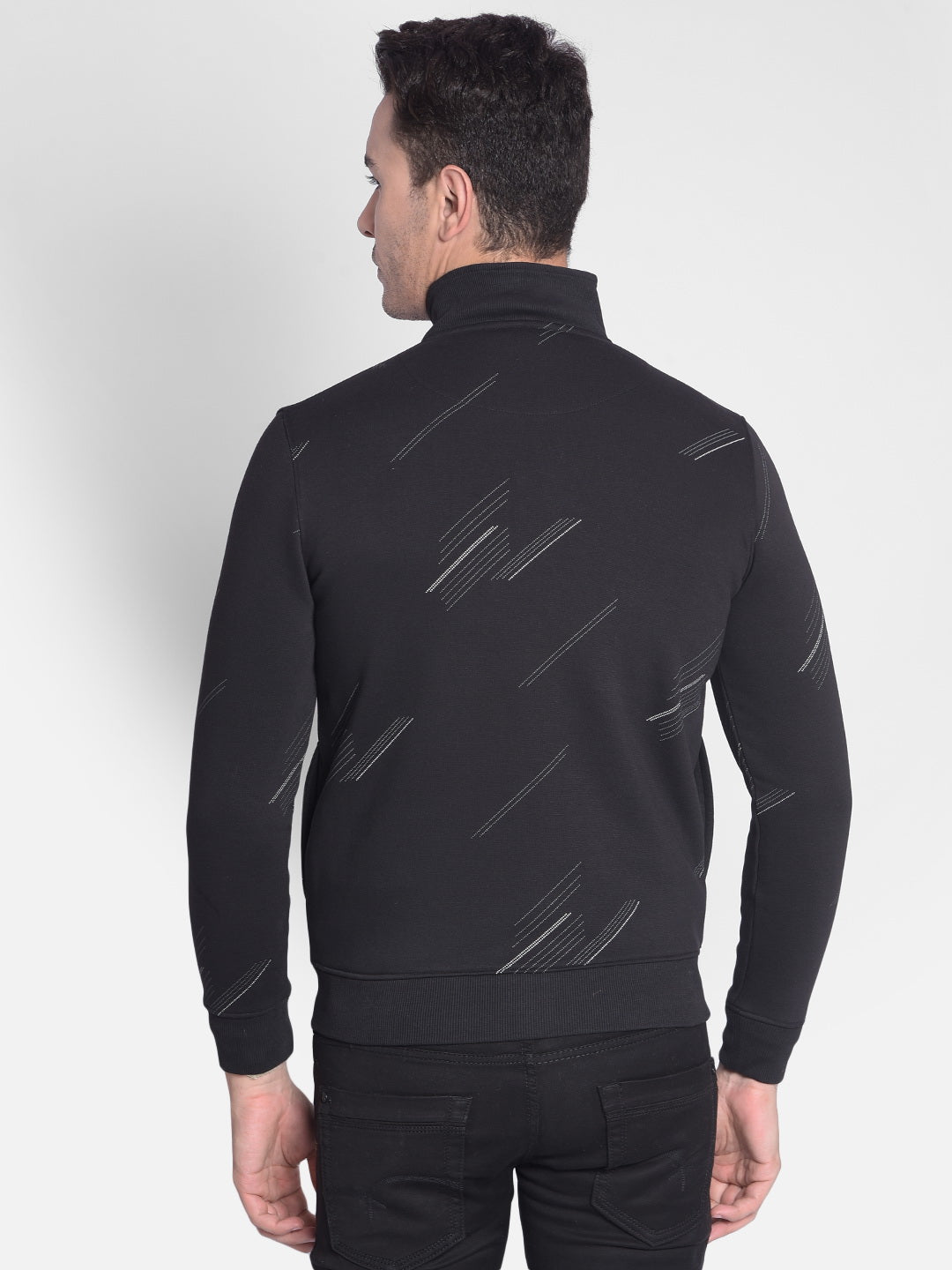 Black Printed Front-Open Sweatshirt-Men Sweatshirts-Crimsoune Club