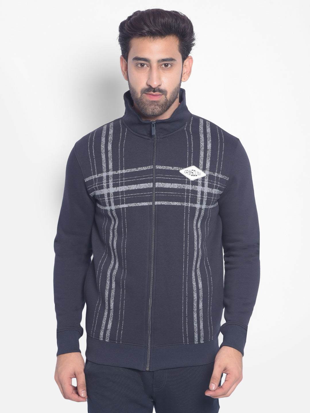 Navy Blue Printed Sweatshirt-Men Sweatshirts-Crimsoune Club