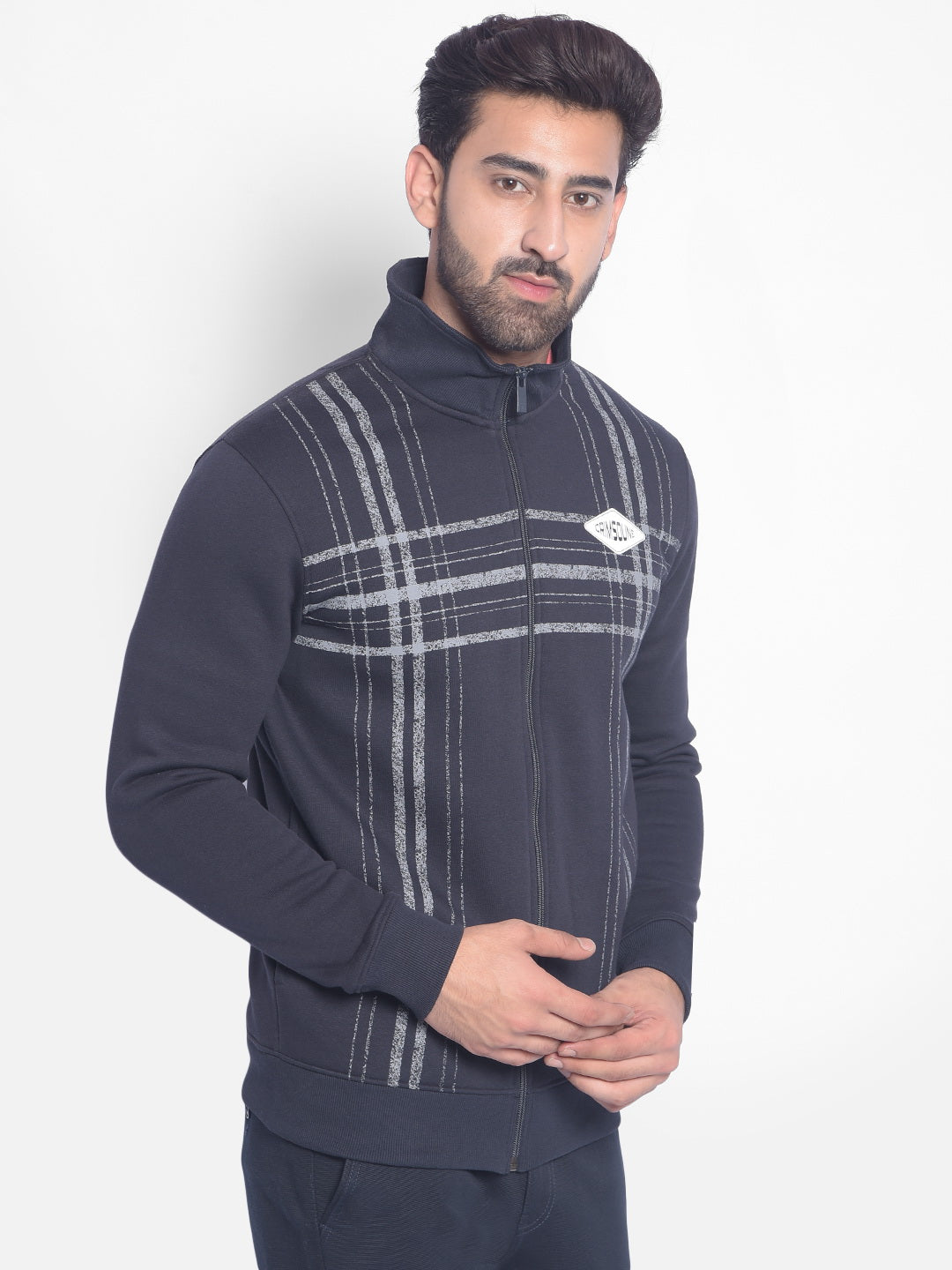 Navy Blue Printed Sweatshirt-Men Sweatshirts-Crimsoune Club