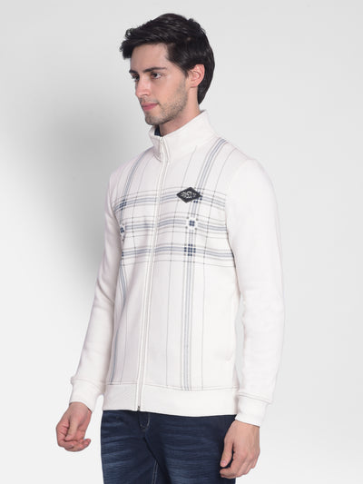 Off White Checked Front-Open Sweatshirt-Men Sweatshirts-Crimsoune Club