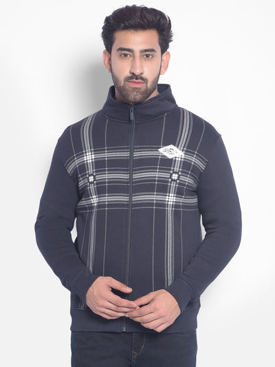 Navy Blue Printed Sweatshirt-Men Sweatshirts-Crimsoune Club