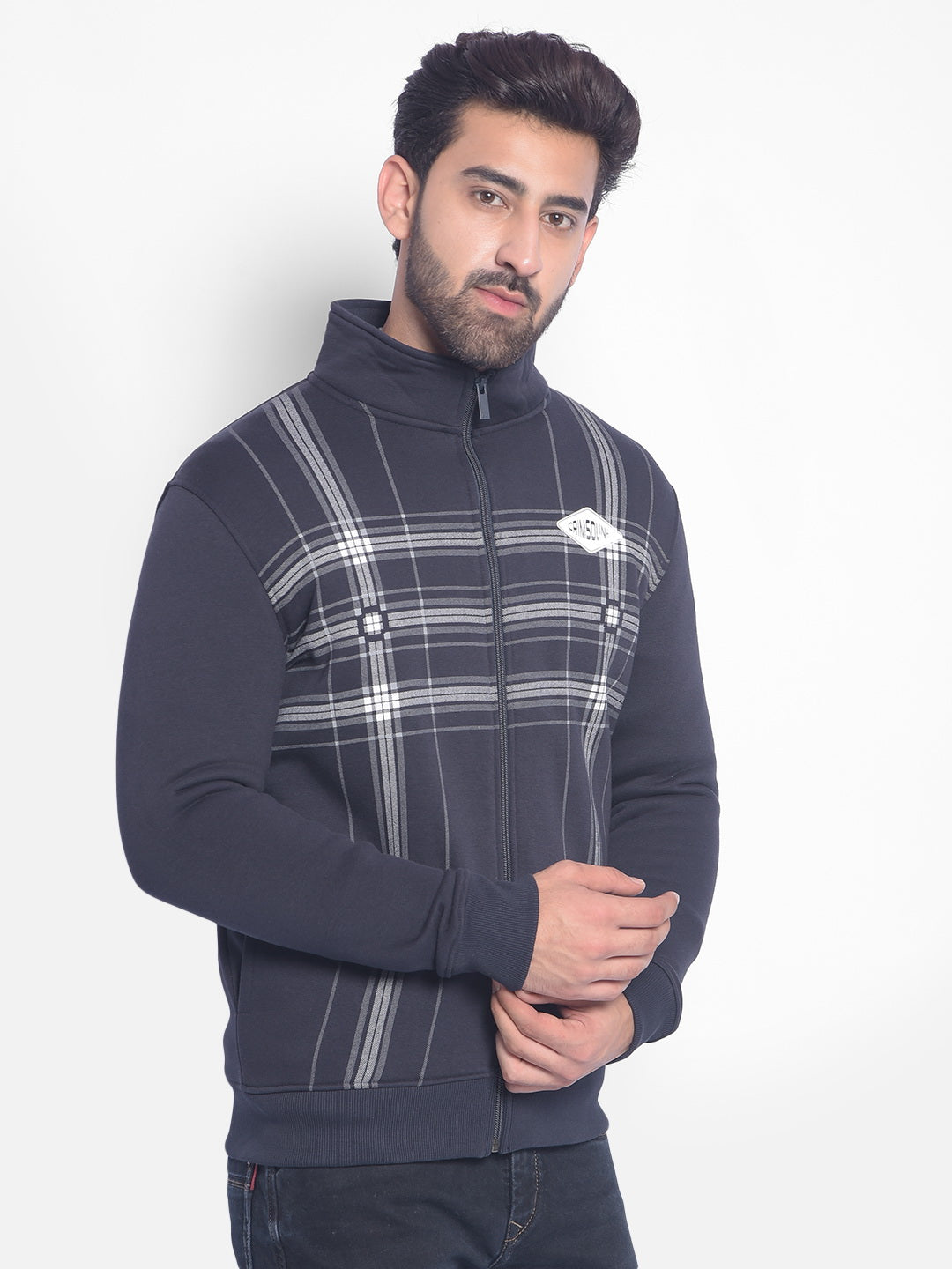 Navy Blue Printed Sweatshirt-Men Sweatshirts-Crimsoune Club