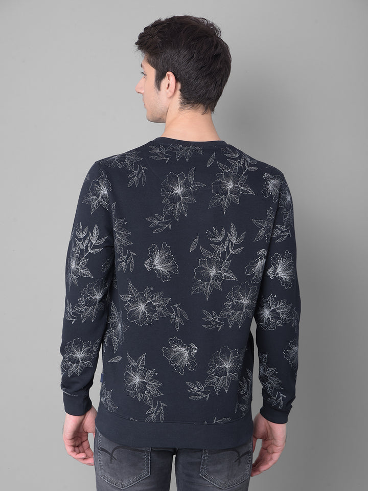 Navy Blue Floral Sweatshirt-Men Sweatshirts-Crimsoune Club