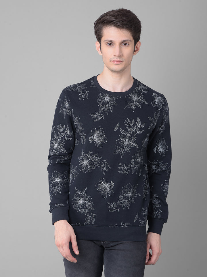 Navy Blue Floral Sweatshirt-Men Sweatshirts-Crimsoune Club