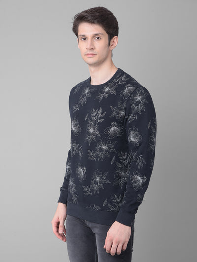 Navy Blue Floral Sweatshirt-Men Sweatshirts-Crimsoune Club