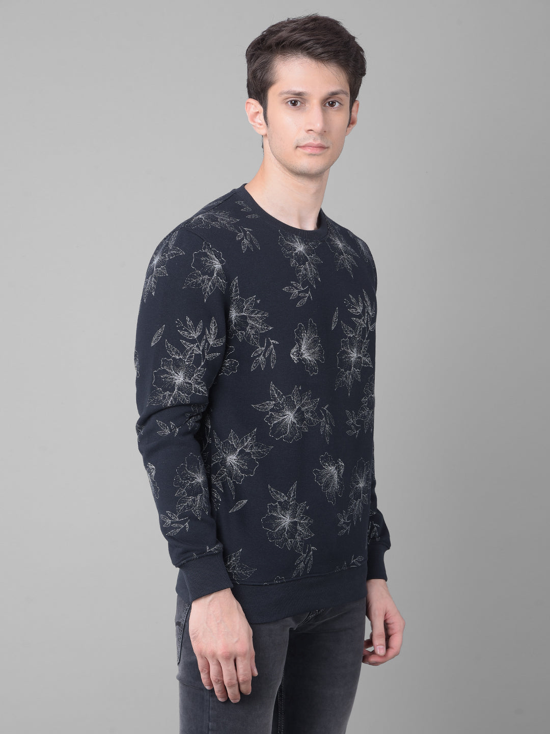 Navy Blue Floral Sweatshirt-Men Sweatshirts-Crimsoune Club