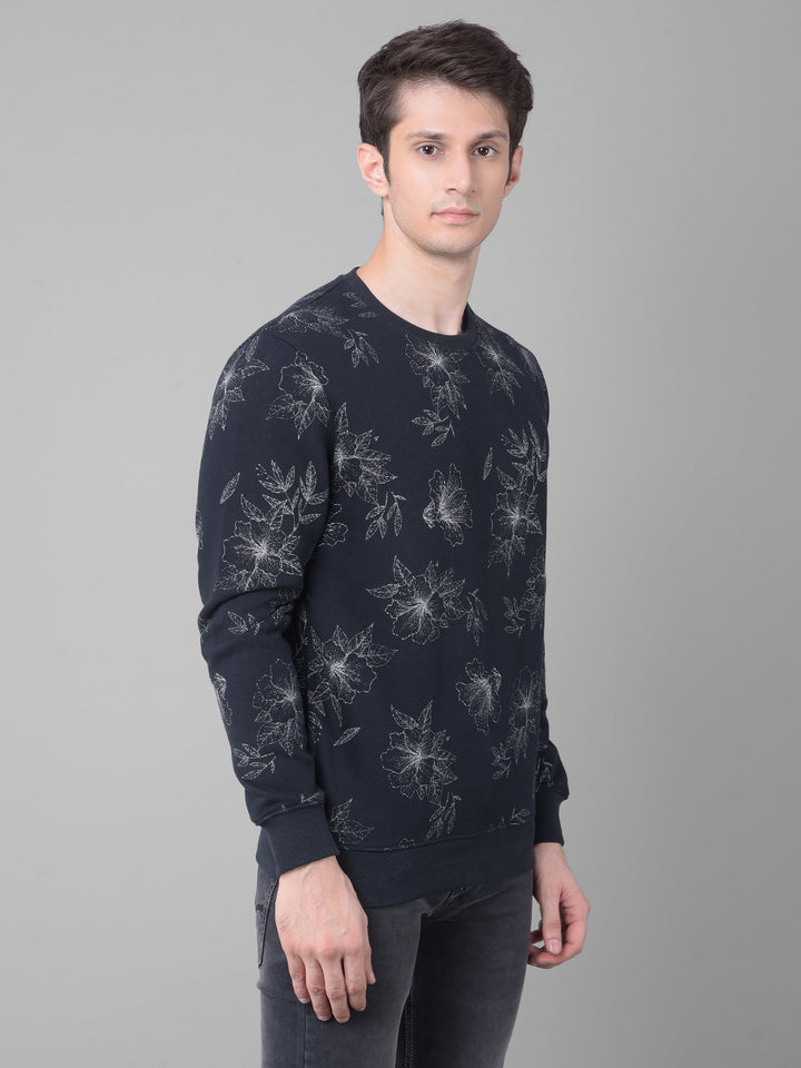 Navy Blue Floral Sweatshirt-Men Sweatshirts-Crimsoune Club