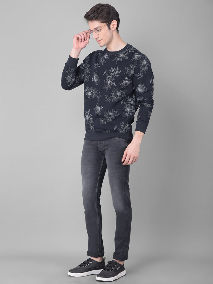 Navy Blue Floral Sweatshirt-Men Sweatshirts-Crimsoune Club