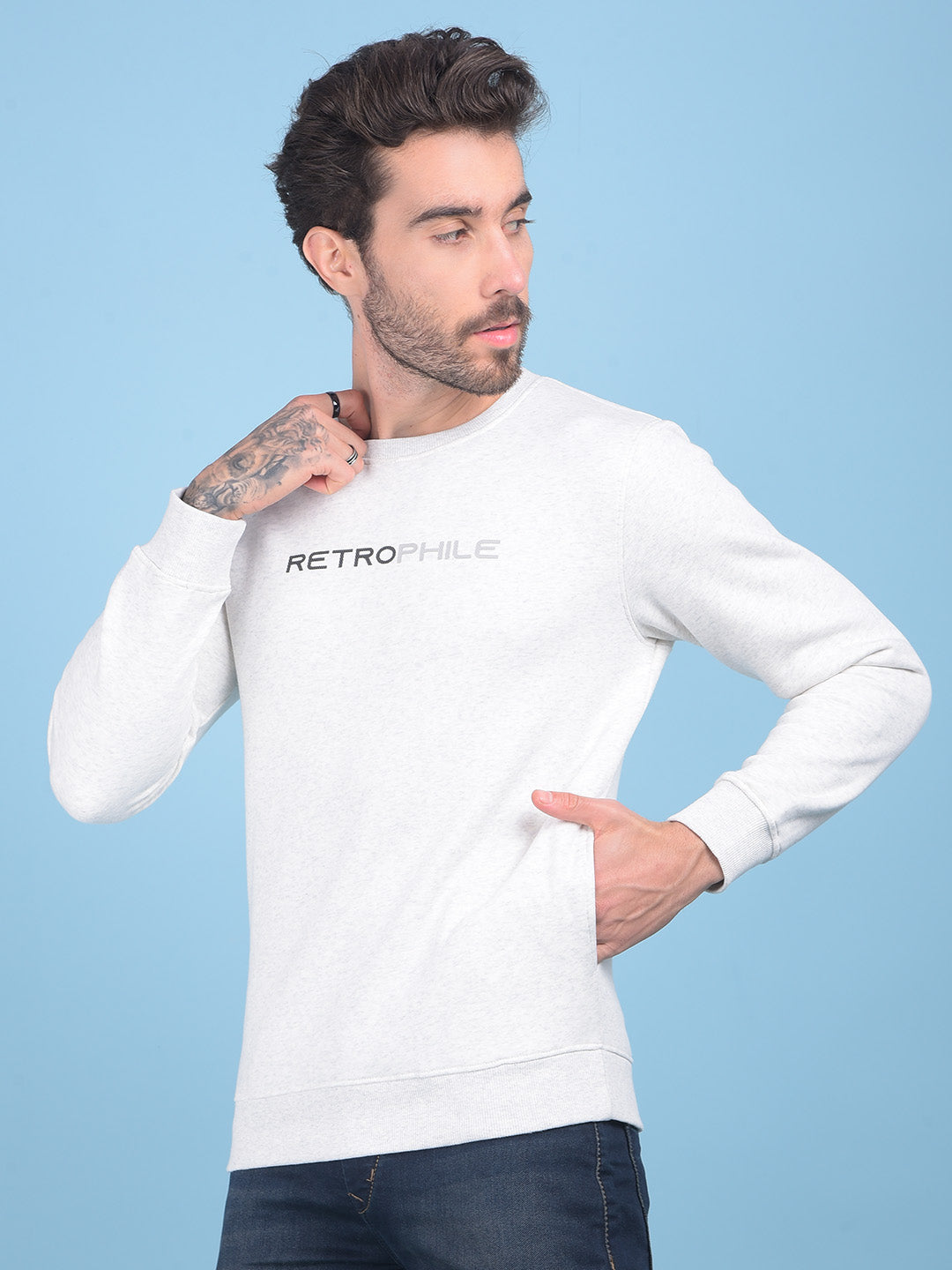 White Printed Sweatshirt-Men Sweatshirts-Crimsoune Club