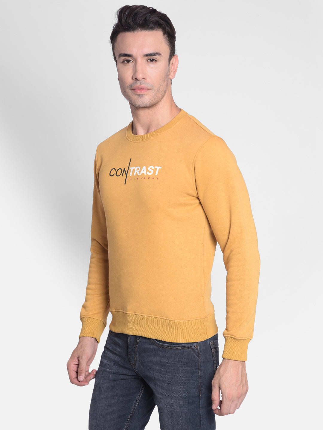 Mustard Printed Sweatshirt-Men Sweatshirts-Crimsoune Club