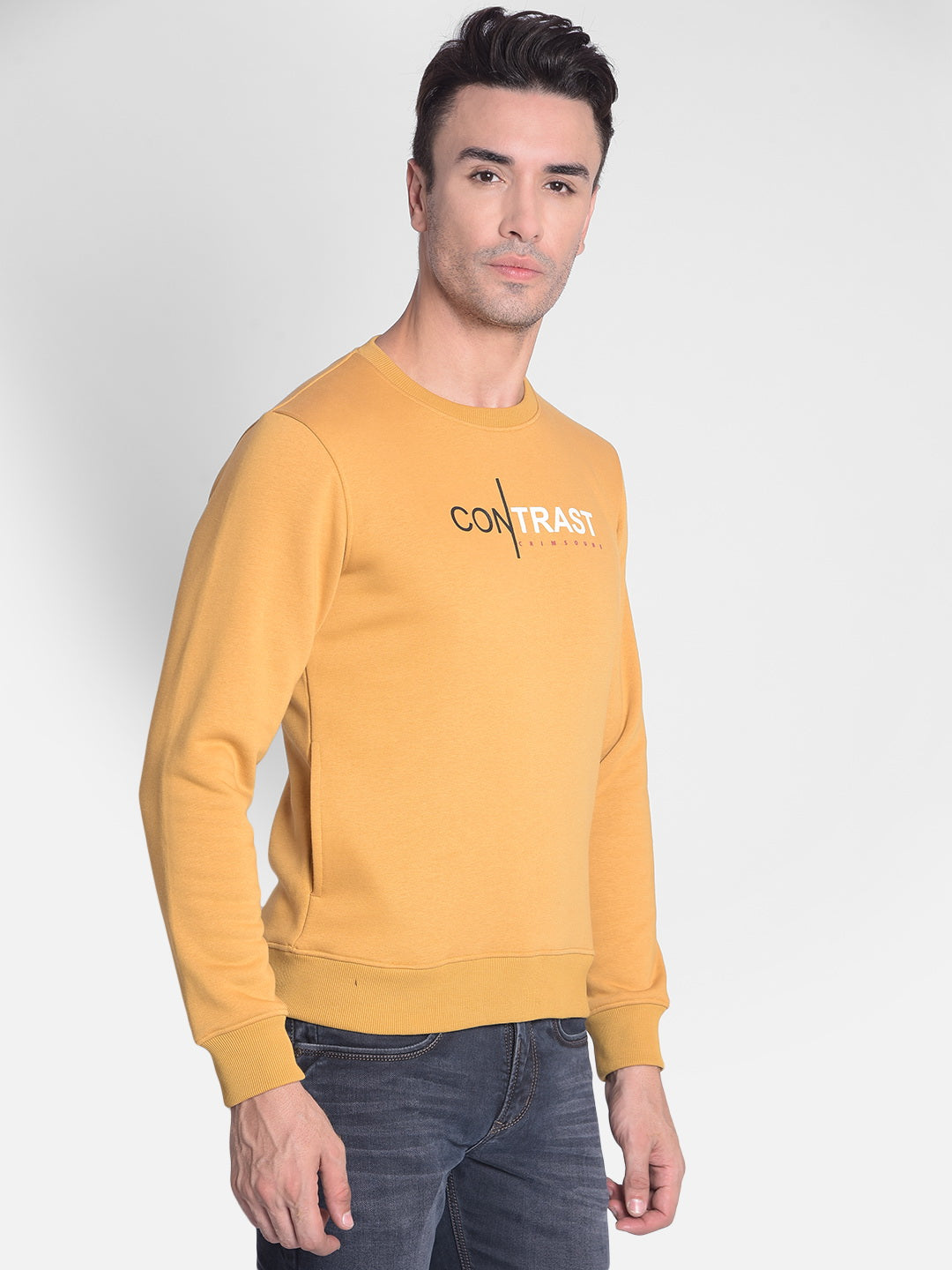 Mustard Printed Sweatshirt-Men Sweatshirts-Crimsoune Club