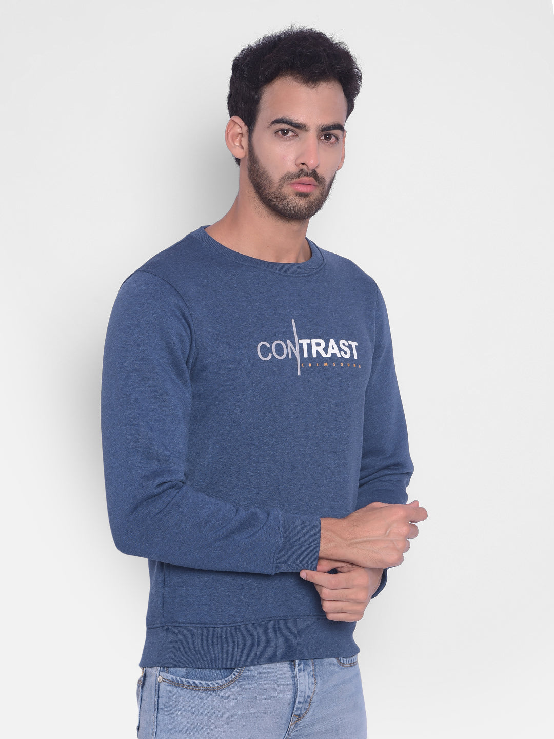 Blue Printed Sweatshirt-Men Sweatshirts-Crimsoune Club