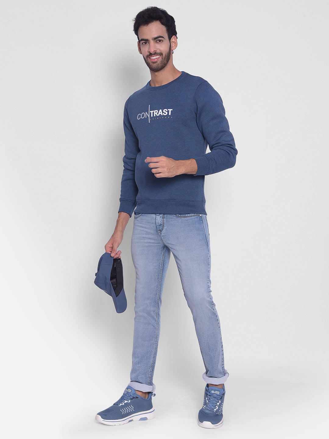 Blue Printed Sweatshirt-Men Sweatshirts-Crimsoune Club