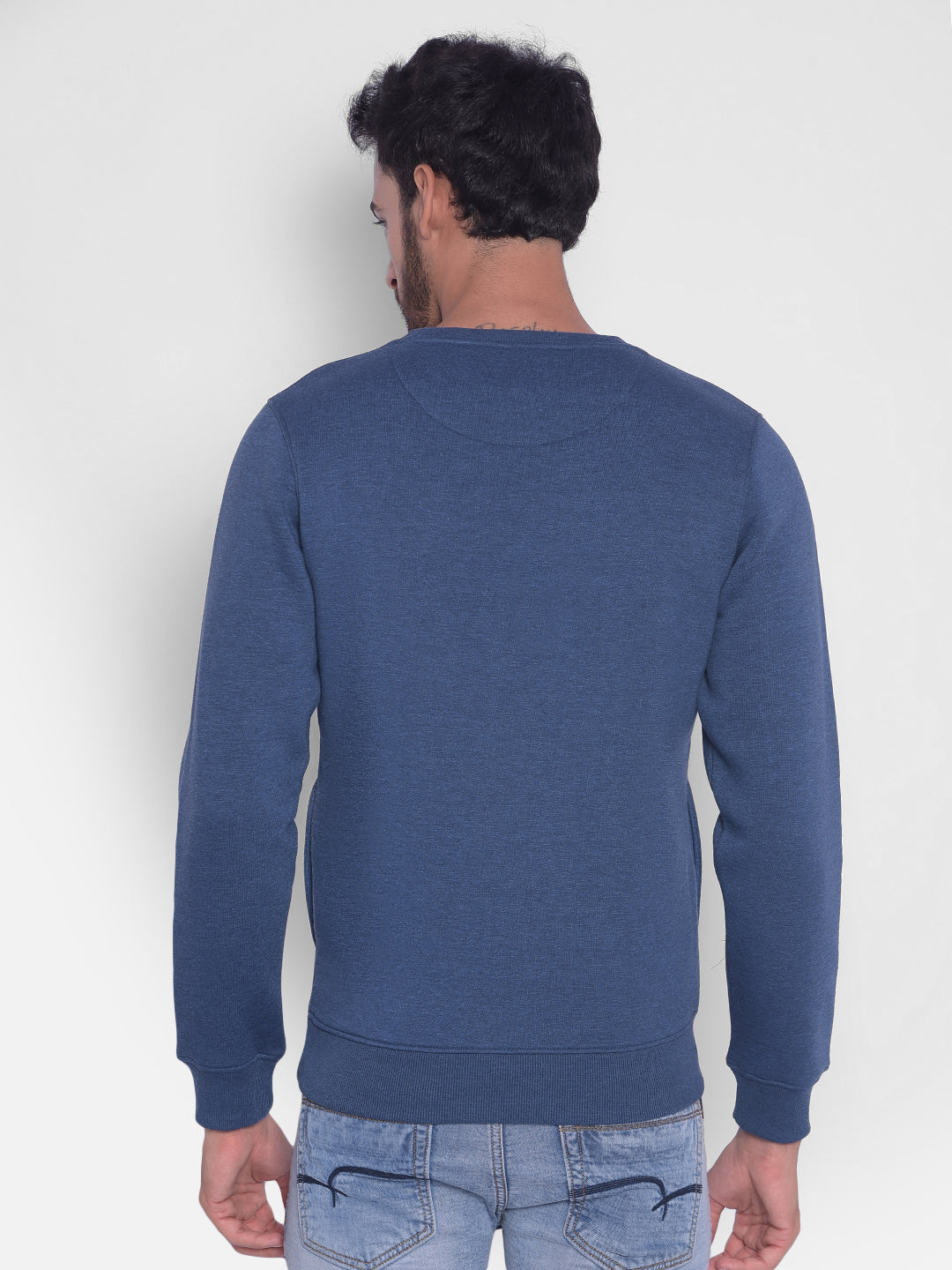 Blue Printed Sweatshirt-Men Sweatshirts-Crimsoune Club