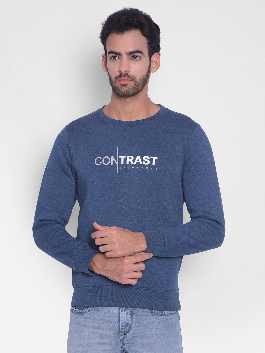 Blue Printed Sweatshirt-Men Sweatshirts-Crimsoune Club