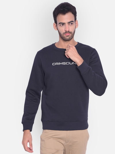 Navy Blue Printed Sweatshirt-Men Sweatshirts-Crimsoune Club