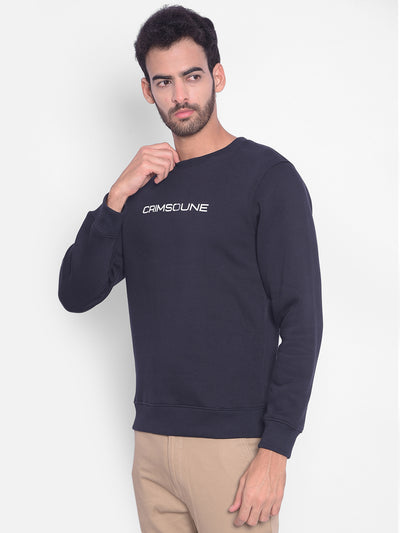 Navy Blue Printed Sweatshirt-Men Sweatshirts-Crimsoune Club