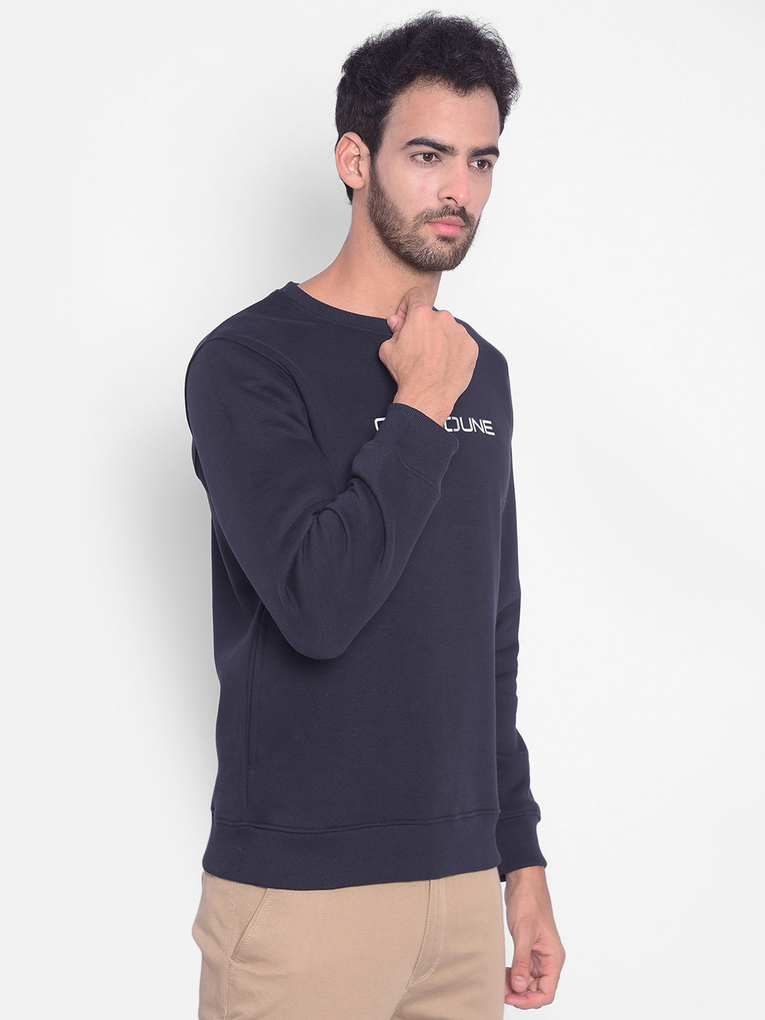 Navy Blue Printed Sweatshirt-Men Sweatshirts-Crimsoune Club