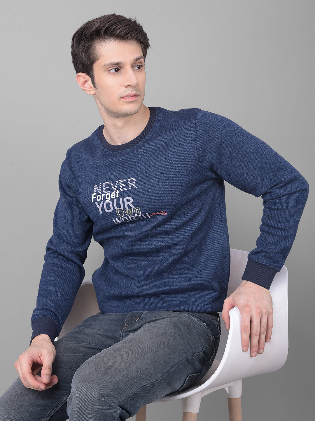 Navy Blue Printed Sweatshirt-Men Sweatshirts-Crimsoune Club