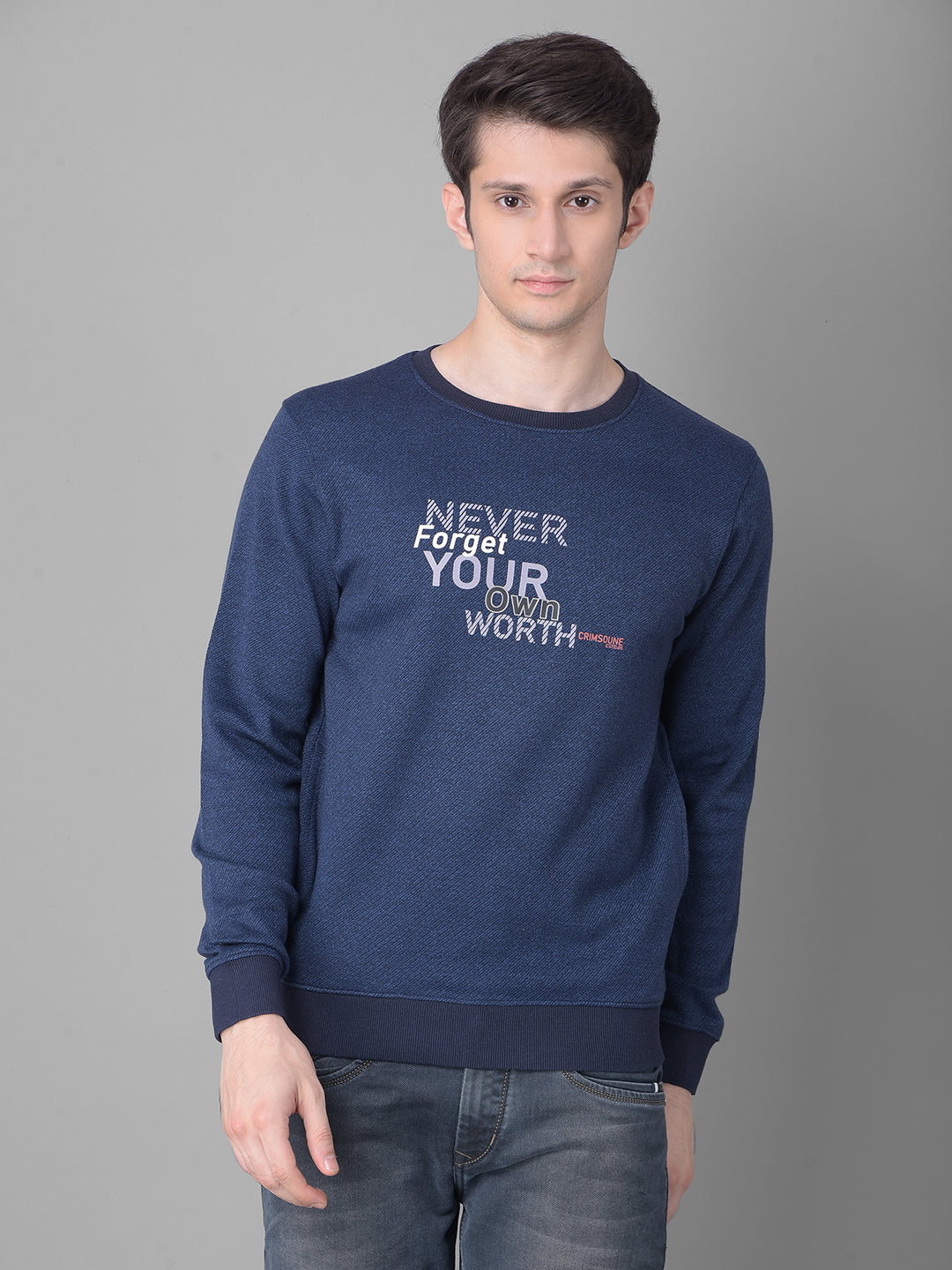 Navy Blue Printed Sweatshirt-Men Sweatshirts-Crimsoune Club